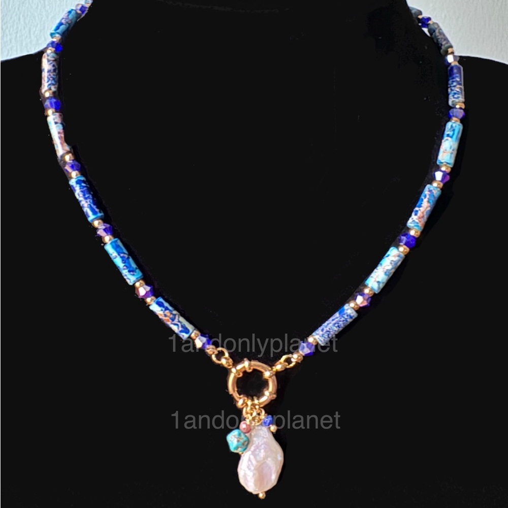 🌹HP🌹NEW Natural Stone Heishi Necklace Genuine Freshwater Pearl Coastal Jewelry - Picture 3 of 4